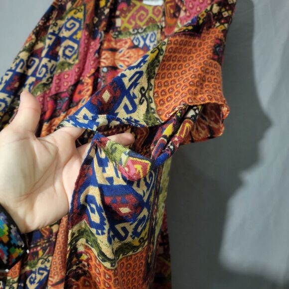 Woven Heart Patchwork Print Kimono Shawl Coverup Kaftan Robe Dress Colorful OS - Picture 8 of 16